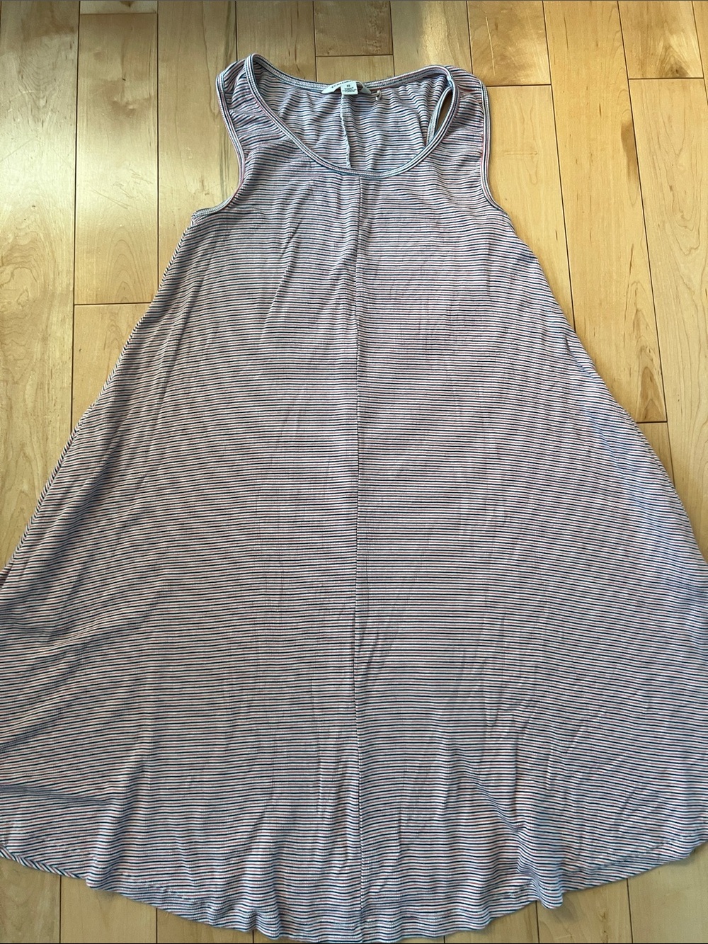 Striped Sleeveless A-Line Tank Dress -  Blue,coral and white